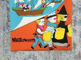 Vintage Columbus Day Halloween School Poster 1970s Classroom Decor 22x17 