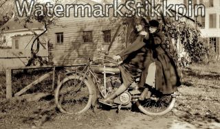 1913 Era Photo Negative Indian Motorcycle Girl Friends Twin Engine Great Image