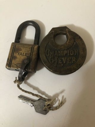 Antique Miller Champion 6 Lever Brass Lock No Key,  Yale Brass Usa Dept? W/ Key