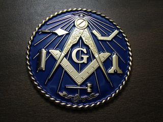 Freemason Masonic Car Emblem Heavy Duty Alloy Golden And Dark Blue Mason Emblem