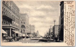 Grand Forks,  North Dakota Postcard " Third Street,  Looking South " Albertype 1910