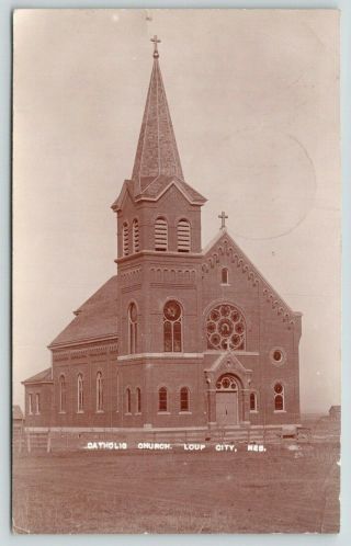 Loup City Nebraska Catholic Church Wood Fence Farm Barn 1908 Rppc