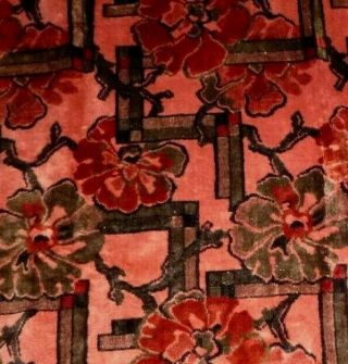 Vtg 30s 40s Heavy Plush Upholstery Fabric Salmon Rust Green Floral 52 " X 8ft