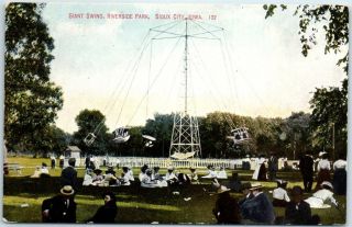 Sioux City,  Iowa Postcard " Giant Swing,  Riverside Park " Amusement Ride C1910s