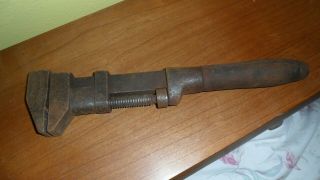 Antique John Deere 10 Inch Wood Handled Adjustable Nut Wrench - Scarce