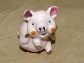 Vintage Pink Porcelain Animated Scratching Pig Figure Figurine 2 " Marked T 59