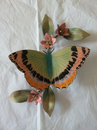 Bovano Of Cheshire Enameled Copper Butterfly And Flowers Wall Sculpture