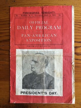 Pan - American Exposition 1901 Program William Mckinley Day Before Assassination