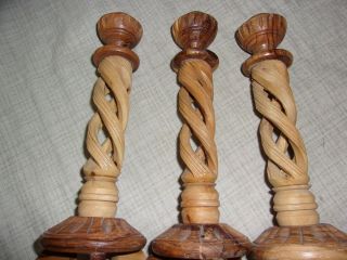 Vintage Twisted Carved Wood Taper Candle Stick Holders 8 1/2 " Tall