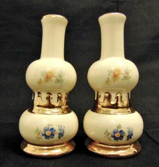 Vintage Ceramic " Oil Lamp Salt And Pepper Shakers White Floral