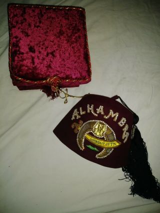 Vintage Order Of Alhambra Felt Fez Hat & Tassel 7 1/4 With Case Lookout Mountai
