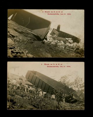 Two Oneonta Ny Real Photo Postcards Train Wreck D&h Richmondville 10/13/1910 - S10