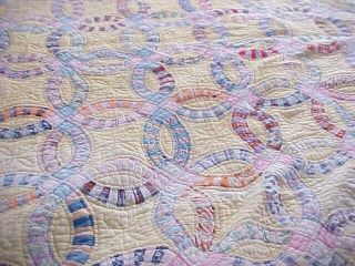 Vintage Quilt,  Double Wedding Ring Design; Cutter Or Craft Quilt,