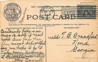 Norfolk Va 1907 Jamestown Expo Official Stamp & Cancel Postcard