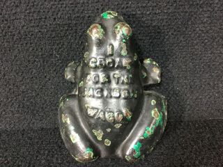 Rare Vintage Solid Cast Iron Frog Toad Doorstop Advertising Marked Jackson Wagon
