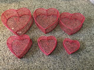 Vintage Pink Heart Shaped Rattan/ Wicker Baskets in Varying Sizes 2