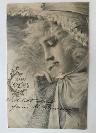Art Nouveau Pretty Lady Tuck Continental Series Christmas Postcard - K384
