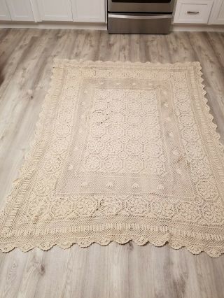 Vintage Hand Crocheted Cotton Lace Tablecloth