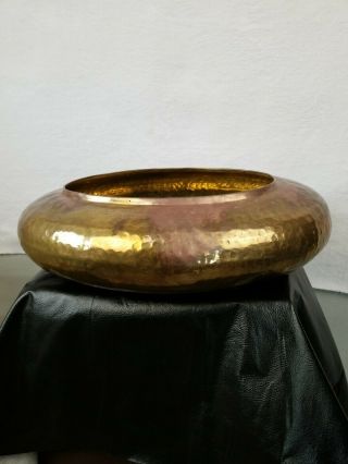 Heavy Solid Copper Hammered Planter With Solid Brass Handles Oval Vtg 17x13x5 "