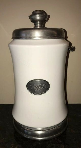 Arte Italica Caffe Coffee Canister White With Pewter
