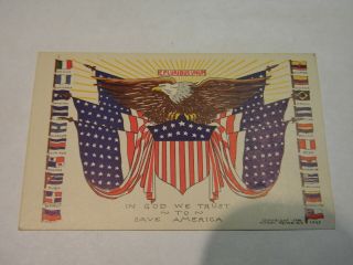 E Pluribus Unum North Central & South American Flags Patriotic Postcard