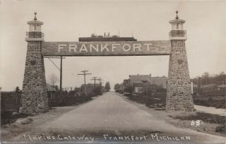 Nw Frankfort Elberta Mi Rppc C.  1910 Famous Old Town Stone Marine Gateway Welcome