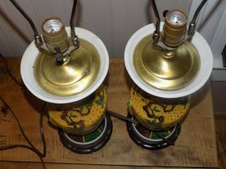 (2) Vintage 1940 ' s Japanese Hand Painted Porcelain Vase Table Lamps 5