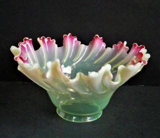 Antique Opalescent Rubina Verde Cranberry Vaseline Art Glass Lamp Light Shade