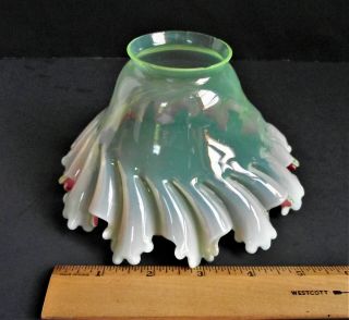 ANTIQUE OPALESCENT RUBINA VERDE CRANBERRY VASELINE ART GLASS LAMP LIGHT SHADE 8