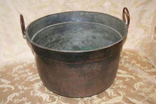 Antique 22 " Double Iron Handled Very Large Solid Copper Planter Cauldron Pot
