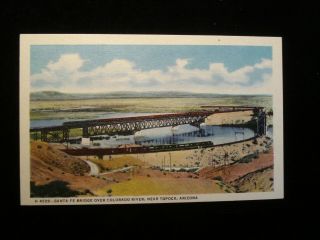 Topock Az; Santa Fe Bridge And Train Crossing Colorado River Fred Harvey Linen