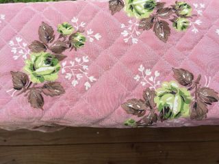 Vintage Pink Floral Twin Size Bedspread With Attached Solid Pink Dust Ruffle B 2