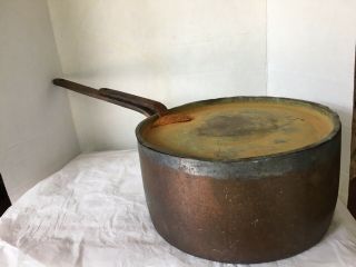 Antique Copper Cook Pan With Lid Steel Handle 2 Gallon Patena