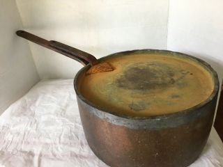 Antique Copper Cook Pan With Lid Steel Handle 2 Gallon Patena 2
