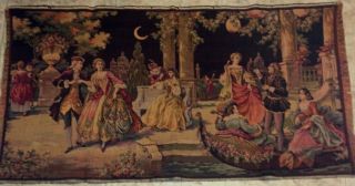 Antique Vintage Woven Tapestry English Scene Made In Belgium 38 X 20 In.
