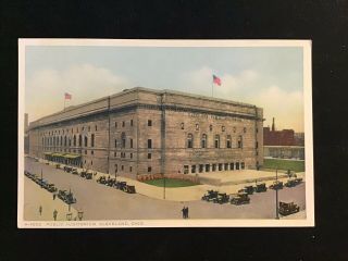 Vintage Fred Harvey Phostint Postcard Cleveland Oh Public Auditorium Old Cars