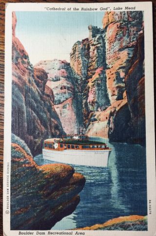 Lake Mead " Cathedral Of The Rainbow " Boulder Dam 1939 Linen Postcard