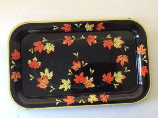 Vintage Metal Tray.  Black.  Maple Leaf Pattern