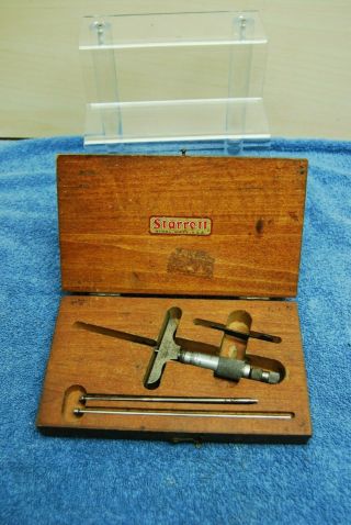Vintage Starrett Machinist Tools 440 Micrometer Depth Gauges Set Wood Case