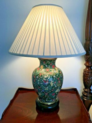 Pair 2 Frederick Cooper Green Ginger Jar Lamps 27 " Tall W/ Silk Shades Gorgeous