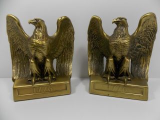 Pair Vintage Pm Craftsman Solid Brass American Eagle 1776 Book Ends 4lbs Ea.