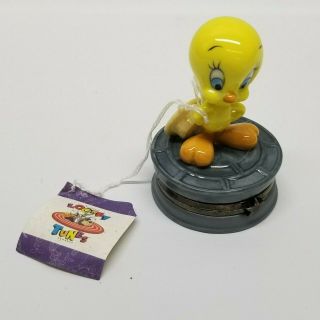 Midwest Cannon Falls Looney Tunes Tweety Standing On Reel Porcelain Hinged Box
