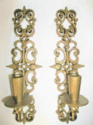 Two Homco Gold Syroco Burwood Products Wall Candle Sconces - Vintage