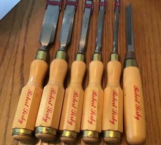 Set Of 6 Robert Sorby Chisels,  5 Flat And 1 Corner