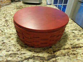 Longaberger 9 " Keeping Basket Combo With Wood Lid Red