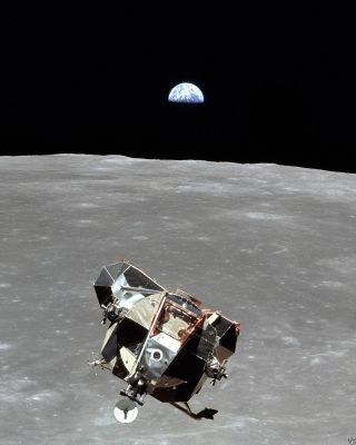 A View Of The Apollo 11 Lunar Module Eagle,  The Moon And The Earth From Columbia