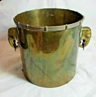 Vintage Brass Round Planter Bowl With Elephant Head Handles Made In India
