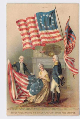 Ppc Postcard Patriotic American Flag Betsy Ross Making The First Flag With Stars