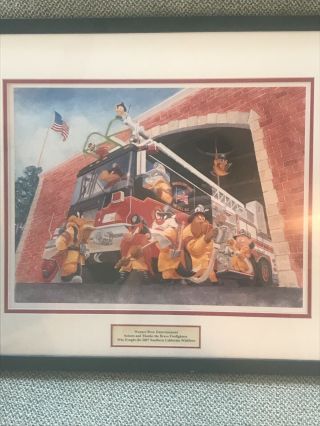 Firefighter Looney Tunes Lithograph Art Framed,  Where One Goes We All Go Rare