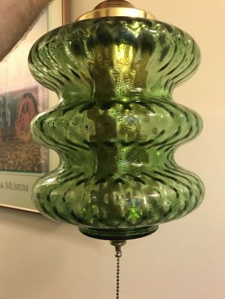Vintage Mcm Retro Green Glass Hanging Swag Lamp Light 60 